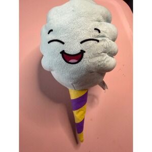 Cotton Candy Plush 11 Inch Blue Smiling Face Stuffed Toy Purple Yellow Cone